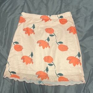 Floral Print Skirt in Cream and Orange